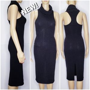 PPLA NWT! black bodicon stretchy knit loose turtleneck dress 🤍small